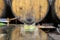 Tasting of traditional natural Asturian cider made fromÂ fermented apples in barrels for several months should be poured from